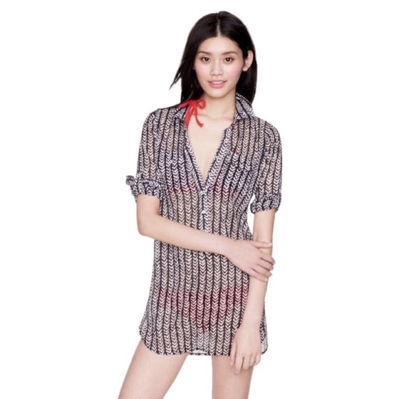 J. Crew Other - J.Crew Navy and White Chevron Tunic Cover-up XS Small